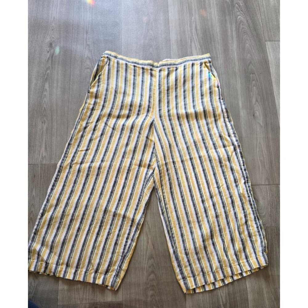 Ellen Tracy Womens Striped Cotton/Linen Wide-Leg Pants L